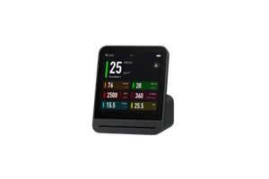 A Qingping air quality monitor showing live readings